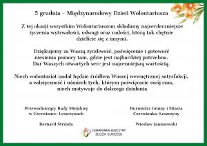 Życzenia z okazji Międzynarodowego Dnia Wolontar
